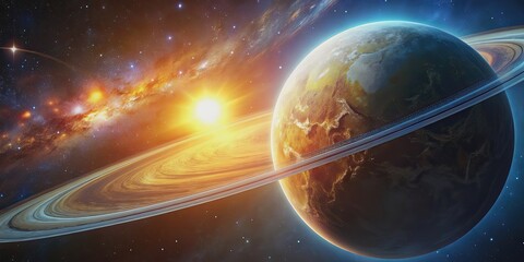 Wall Mural - planet orbiting closely around a bright sun, space, astronomy, solar system, science fiction, celest