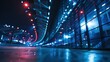 © Koplexs-Stock - Nighttime Cityscape with Neon Lights and Reflections