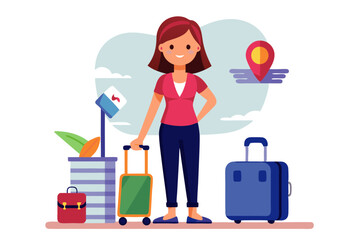 girl with luggage in the airport, vector illustration concept