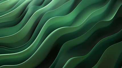 Wall Mural - Abstract green wavy background with smooth flowing lines and layered textures.