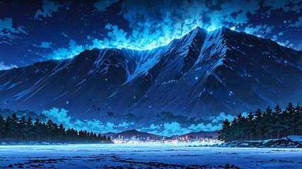 Sticker - glacier in night landscape background design cartoon anime illustration