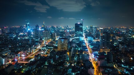 Wall Mural - Night Cityscape - Illuminated Skyscrapers