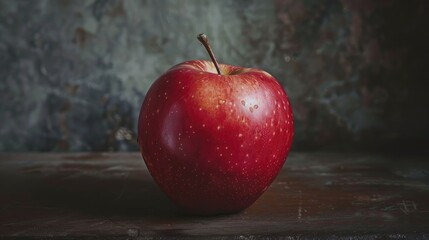 Wall Mural - Image of a crimson apple against dark backdrop