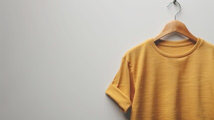 Wall Mural - Yellow T-Shirt Hanging on a Wooden Hanger