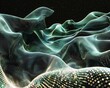 © Olga - Abstract 3d teal blue flow wave on dark background. Digital technology data structure. Future mesh or soundgrid. Futuristic  modern trendy horizontal banner with copy space.