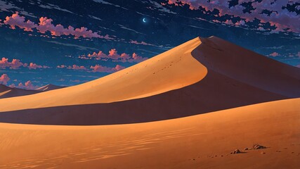 Wall Mural - desert dunes at night dramatic background design cartoon anime illustration