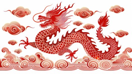 Delightful red dragon paper-cut window sticker with clean lines and a flat style, bringing a festive Chinese New Year feel