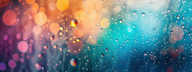Wall Mural - fireworks seen through a rainy window with water droplets, fireworks, rainy night
