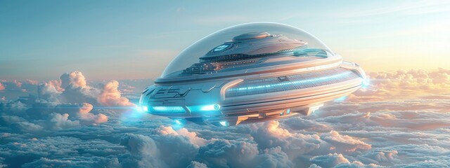 Wall Mural - floating bases in the stratosphere with futuristic designs, stratospheric floating bases, advanced e