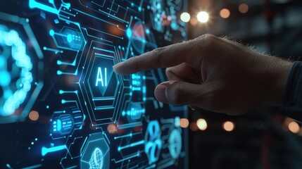 Hand Interacting with AI Interface on a Digital Screen