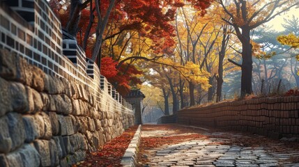 Sticker - Autumnal Pathway through a Stone Wall