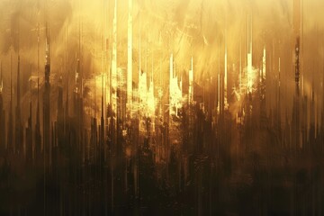 Poster - Abstract view of a forest bathed in golden light at sunset, creating a warm and vibrant atmosphere, Elegant gold gradient fading into a deep, rich hue