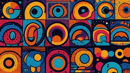 Wall Mural - naive playful abstract shapes baground pack groovy generate ai