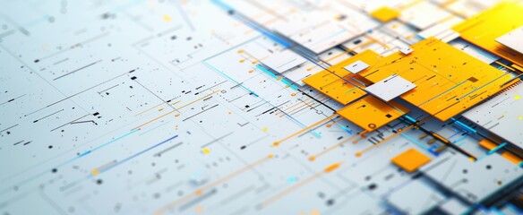 Wall Mural - abstract 3d illustration of geometric surface with circuit board, modern technology concept
