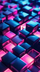 Poster - Abstract 3d cubes with neon lighting, futuristic design. Digital art and technology concept