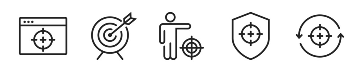 Wall Mural - target business icon set. set of 5 outline icons related to business target. linear icon collection.