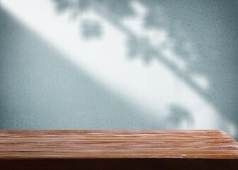 wooden empty table background on wall background