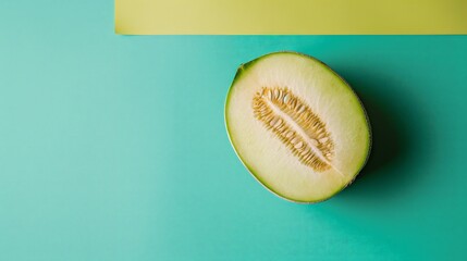 Half of Fresh Melon on a Vibrant Green Background, Minimalist Style