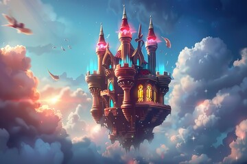 Canvas Print - A Floating Castle Amidst Whimsical Clouds