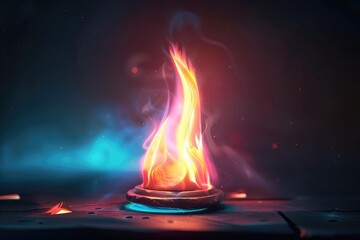 Wall Mural - A Single Flame Burning on a Stone Base with Surrounding Smoke