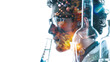© Graphic Master - Young scientist with laboratory experiments double exposure effect, intellectual and experimental