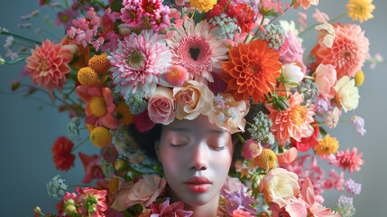 Poster - A woman wearing clothing entirely made of flowers