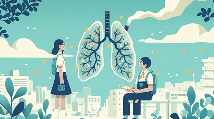 Wall Mural - Ongoing vitality situation, bronchial wellness, flat design illustration