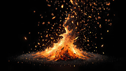 Sticker - Fire embers particles over black background Fire sparks background