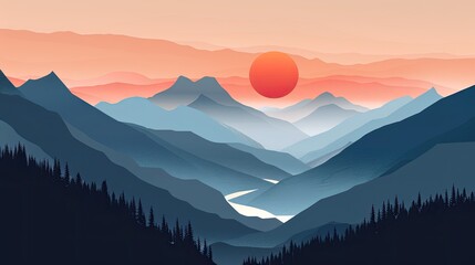 unique mountain landscape illustration with abstract shapes, contrasting tones, and a modern visual 