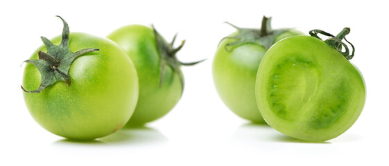 Wall Mural - Green tomatoes on white background