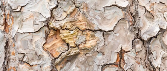 Wall Mural - Panoramic close-up, high detail scan of peeled bark texture, Generative AI 