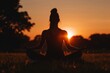 © YURIMA - Practicing yoga outdoors at dusk can help you find peace and balance, connecting with nature and achieving mindfulness in a serene setting filled with the beauty of natures light