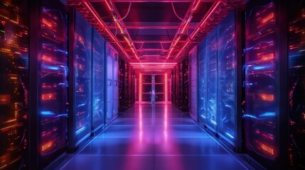 Neon Lights in Server Room