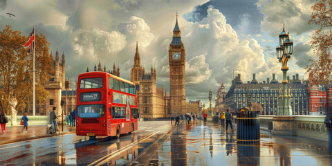 Wall Mural - A photograph showing the main tourist attractions of England