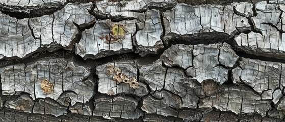 Wall Mural - Panoramic close-up, high detail scan of weathered bark texture, Generative AI