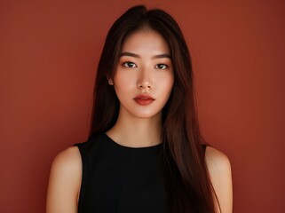 Poster - Asian woman with long hair and red lips.