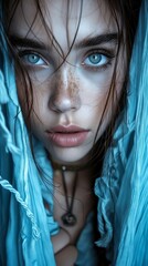 Wall Mural - A young woman with blue eyes and a veil.