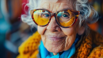 Canvas Print - An older woman wearing glasses and smiling.