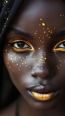 Wall Mural - A woman with gold paint on her face.