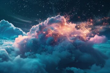 Wall Mural - clouds moving across the starry night sky, creating a mesmerizing celestial display, experiment with