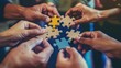 © niti - Hands holding puzzle pieces with blank space, teamwork and problemsolving concept