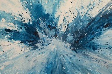 Poster - An abstract artwork featuring dynamic blue and white splashes blending into intriguing patterns, Experiment with textures and patterns to convey the raw power and intensity of a blue explosion