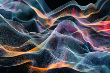Wall Mural - vibrant waves of color blend and intertwine against a dark backdrop, explore the concept of connecti