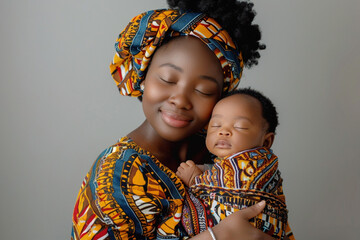 African-American woman hold newborn baby and smiling at camera on a studio background. The happiness of motherhood, the long-awaited child unconditional love concept