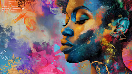 Wall Mural - portrait of a black art woman with painted face