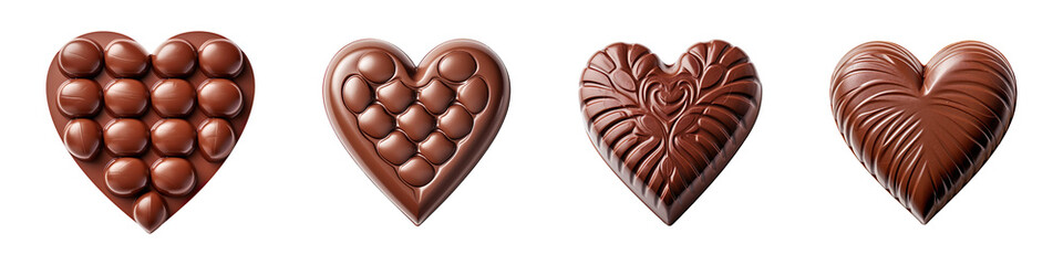 Poster - Collection of heart shaped chocolates isolated on transparent background