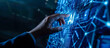 © Peachaya - A hand of businessman points at the AI digital data structure. The concept of integrating artificial intelligence with business strategies. Generative AI.
