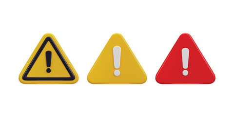 3d exclamation sign on warning or danger risk message alert problem icon set