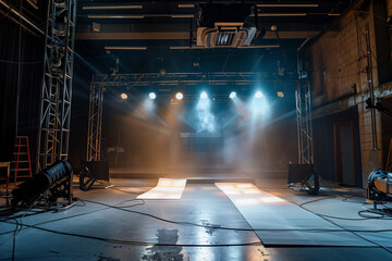 Aufkleber - Lighting ramp with powerful spotlights for creating artificial lighting when working in the theater, film studio