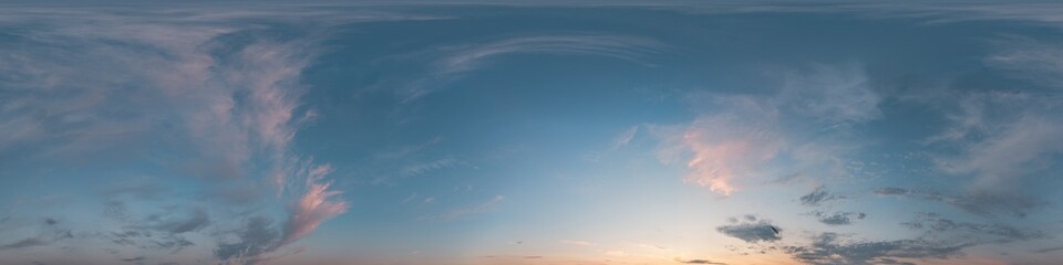 Sky 360 panorama - Bright blue sky filled with fluffy white Cumulus clouds. Seamless hdr spherical 360 panorama. Sky dome, sky replacement for aerial drone 360 panoramas. Weather and climate change